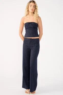 Odessa Strapless Pinstripe Top Navy Pinstripe