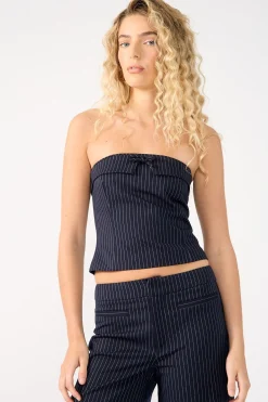 Odessa Strapless Pinstripe Top Navy Pinstripe