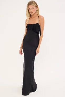 Odette Frill Recycled Maxi Dress Black