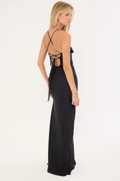 Odette Frill Recycled Maxi Dress Black