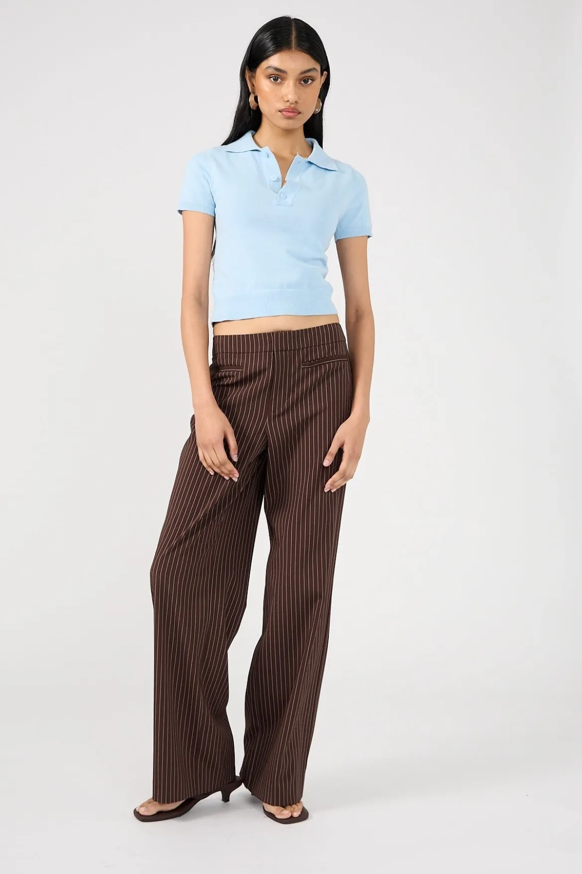 Odie Pinstripe Mid Rise Pant Brown Pinstripe