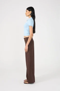 Odie Pinstripe Mid Rise Pant Brown Pinstripe