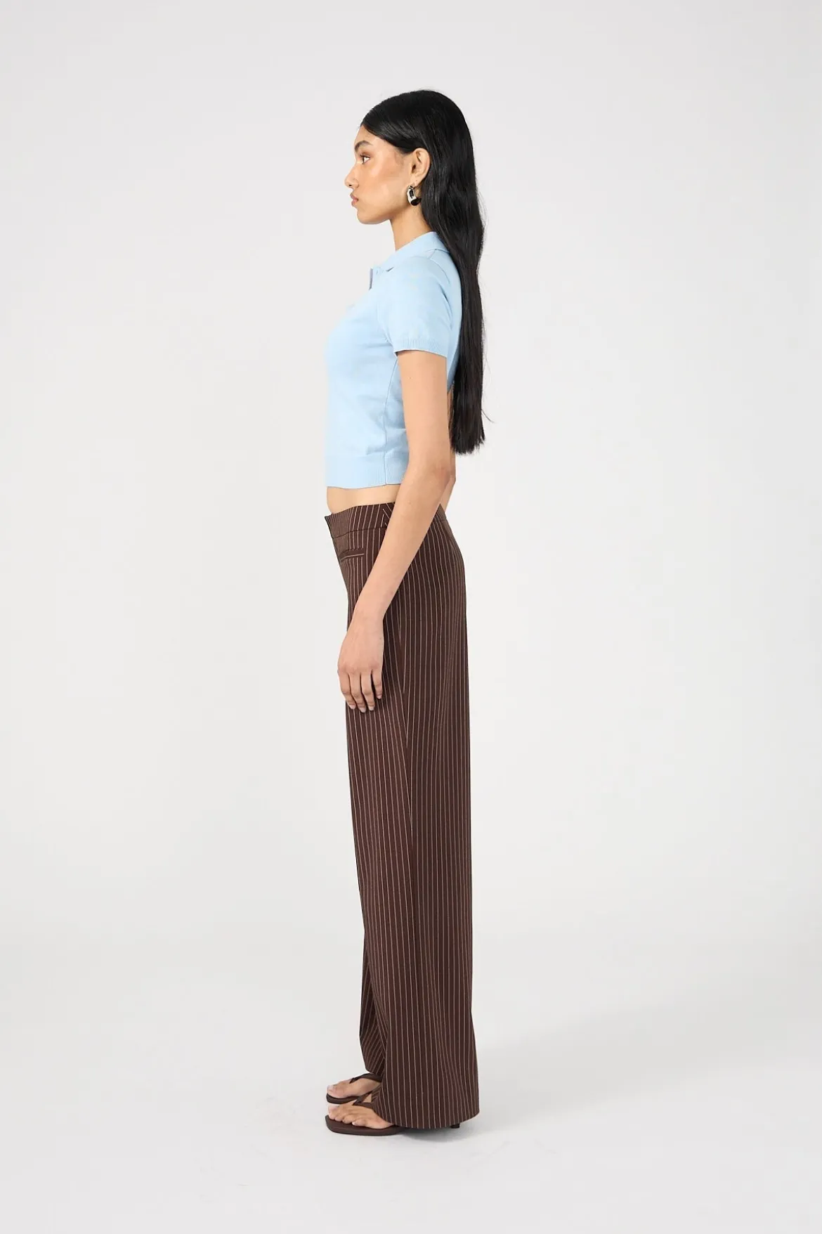 Odie Pinstripe Mid Rise Pant Brown Pinstripe