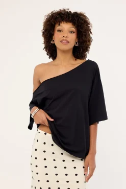 Off Shoulder Relaxed Tee Black