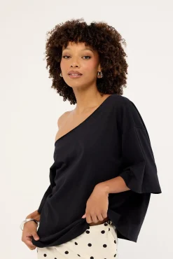 Off Shoulder Relaxed Tee Black