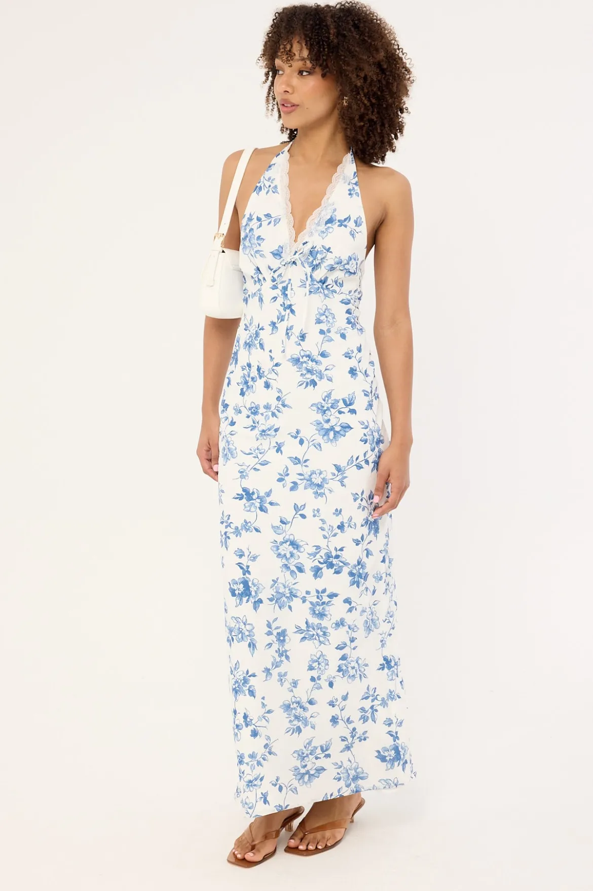 Oia Bloom Midi Dress White Blue Floral