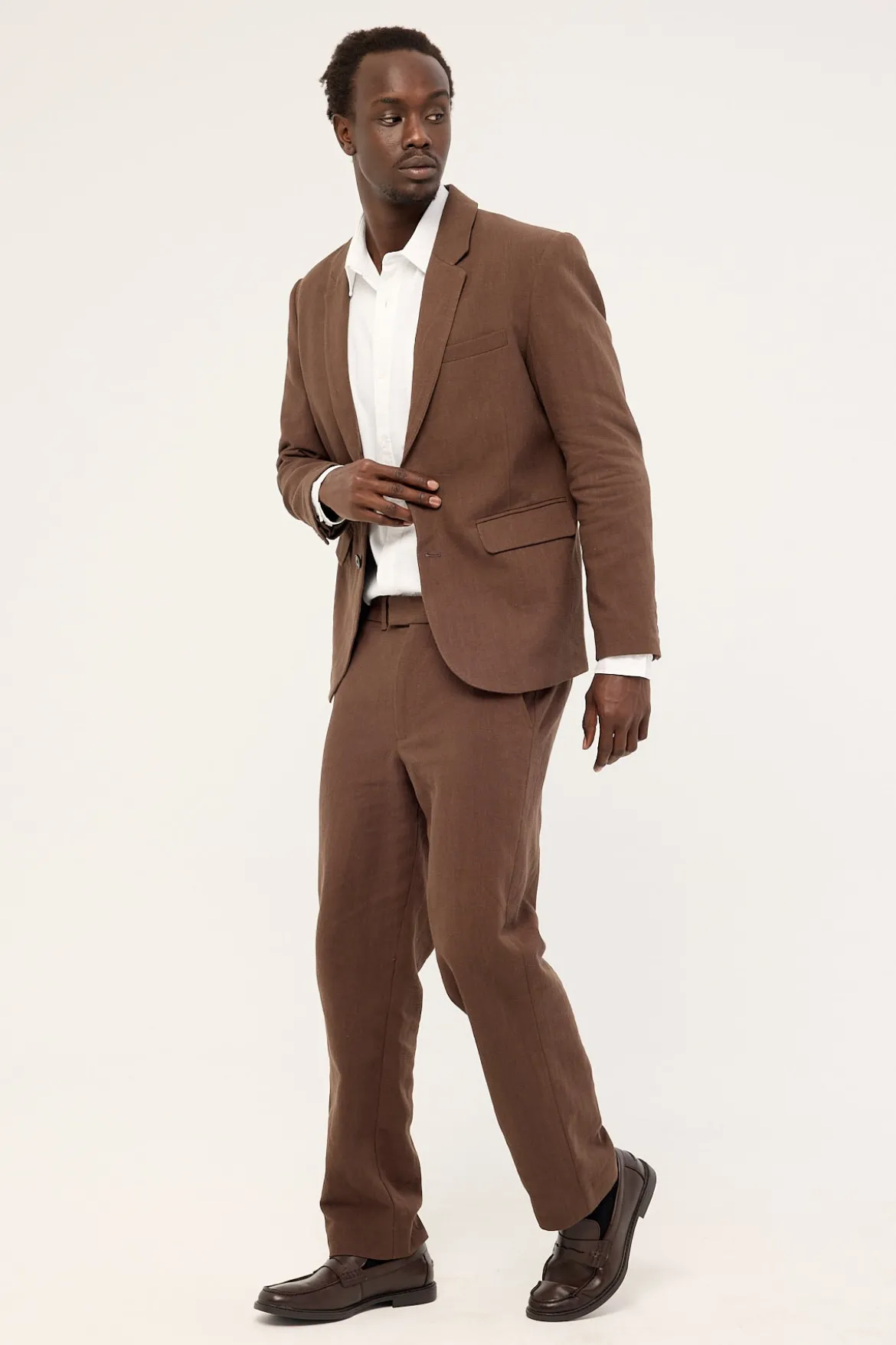 Oliver Classic Linen Tailored Trouser Brown
