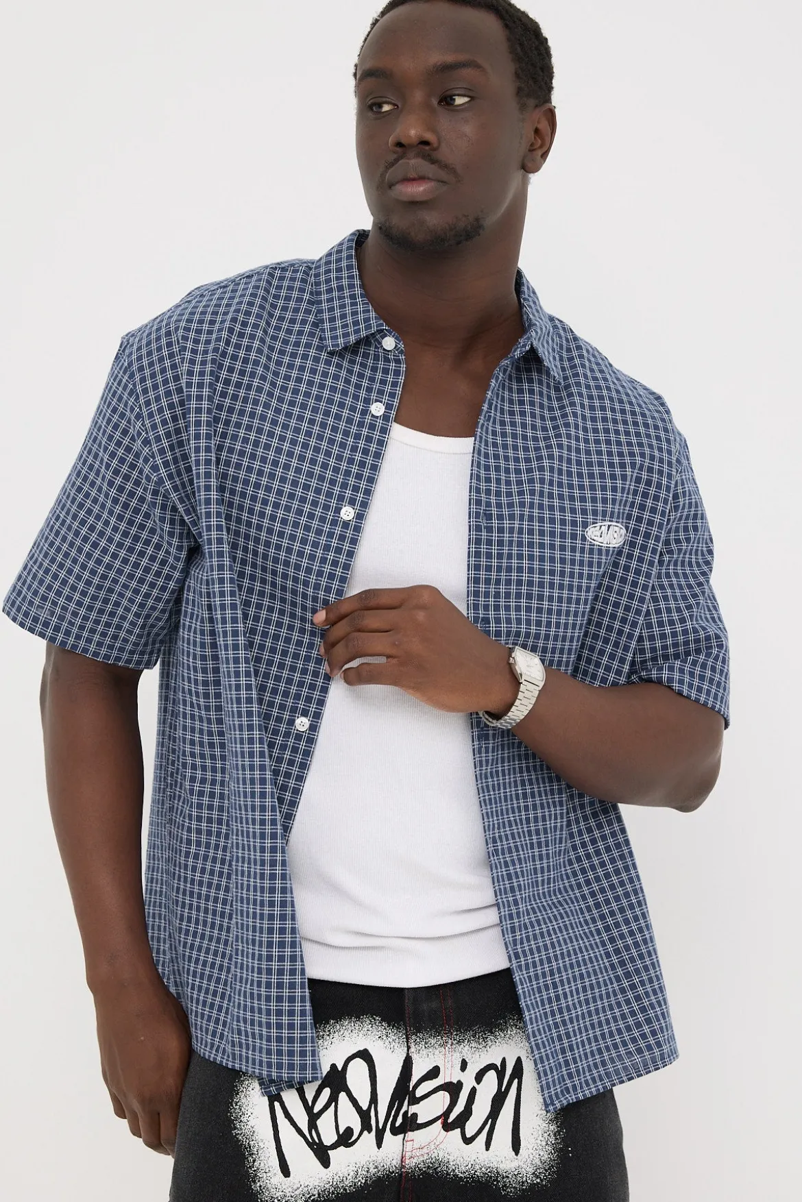 On Lock Oversize Shirt Blue Check