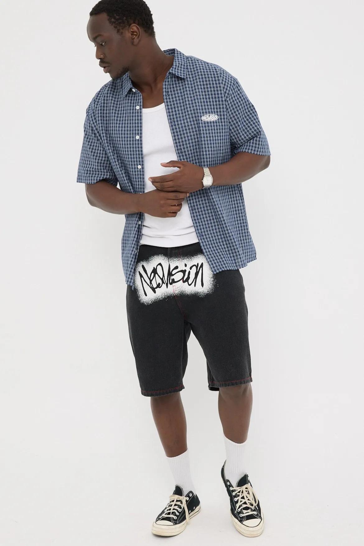 On Lock Oversize Shirt Blue Check