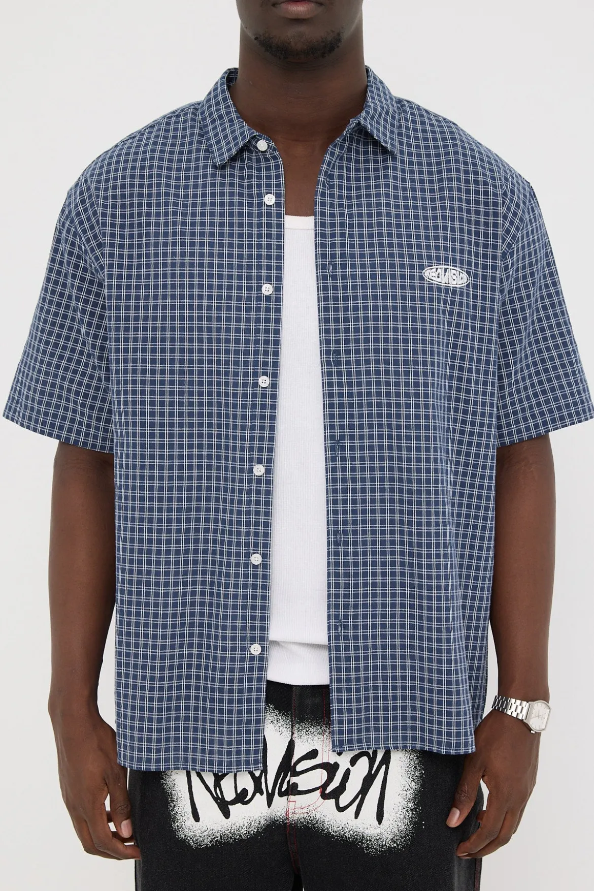 On Lock Oversize Shirt Blue Check