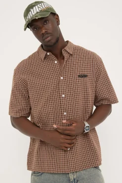 On Lock Oversize Shirt Brown Check