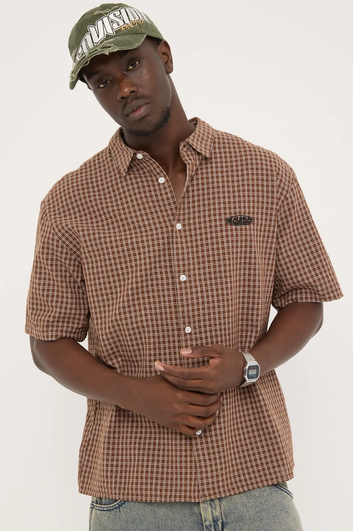 On Lock Oversize Shirt Brown Check
