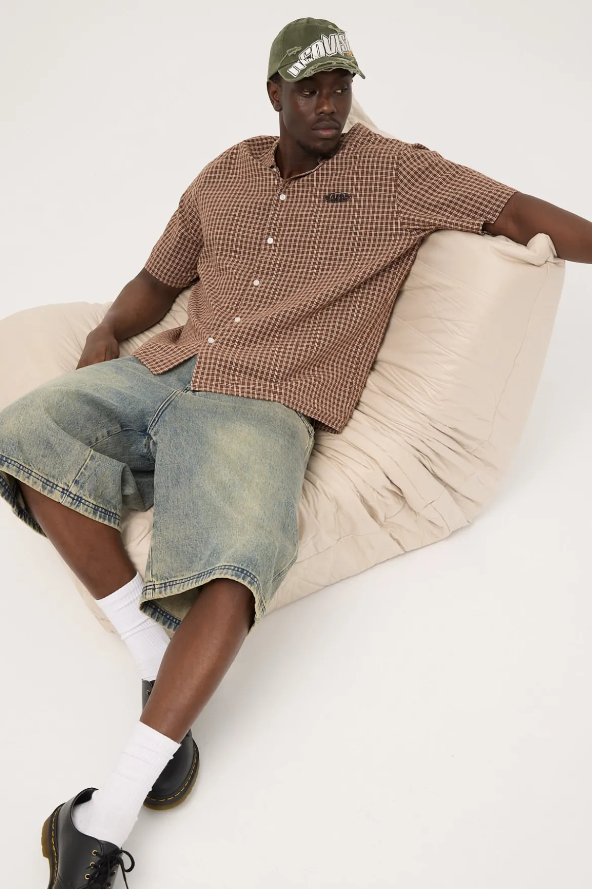 On Lock Oversize Shirt Brown Check
