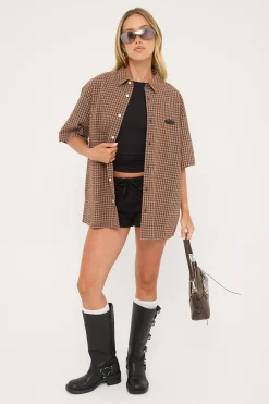 On Lock Oversize Shirt Brown Check