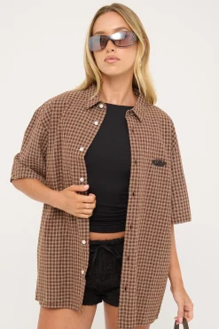 On Lock Oversize Shirt Brown Check