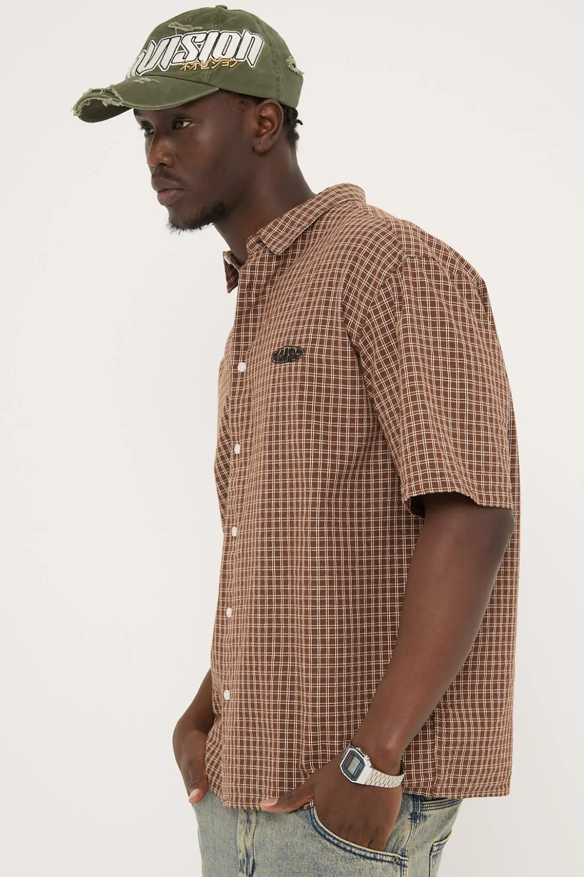 On Lock Oversize Shirt Brown Check