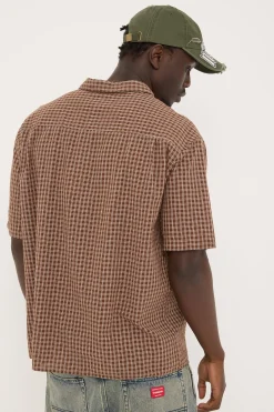 On Lock Oversize Shirt Brown Check