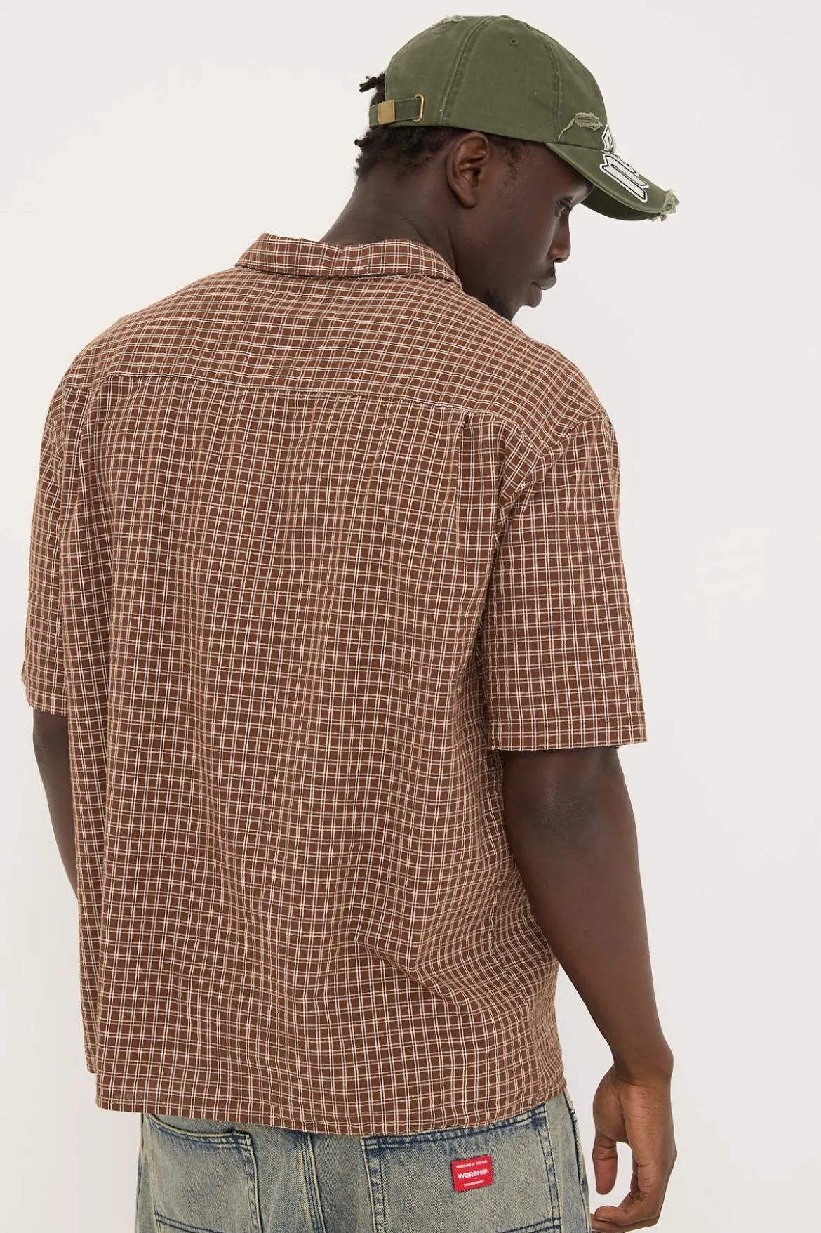 On Lock Oversize Shirt Brown Check