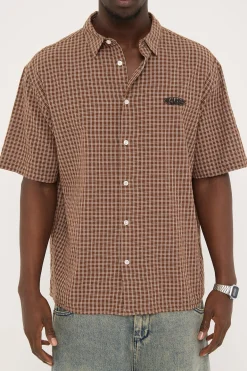 On Lock Oversize Shirt Brown Check