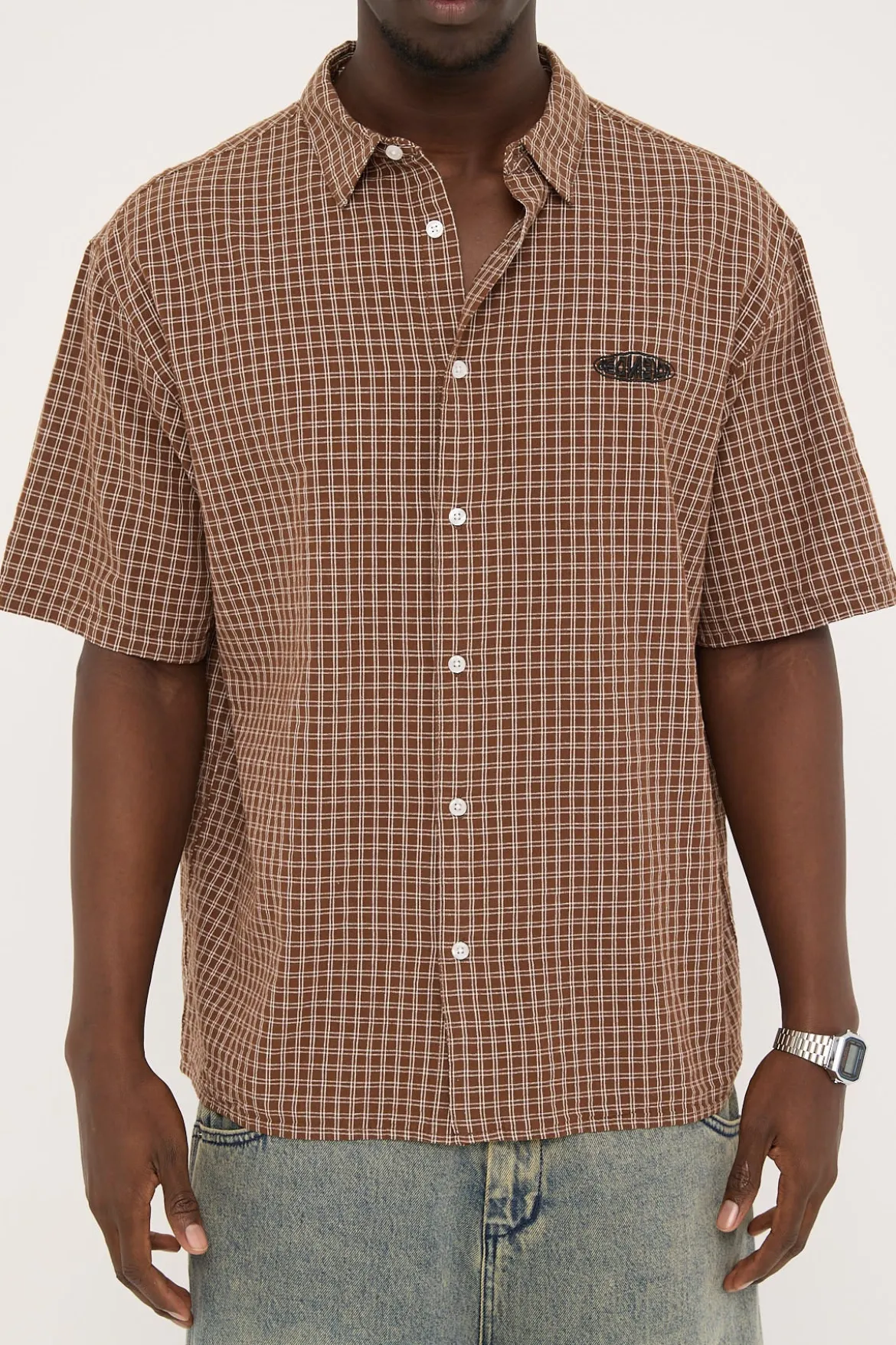 On Lock Oversize Shirt Brown Check