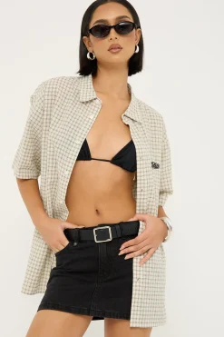 On Lock Oversize Short Sleeve Shirt White/Black Check