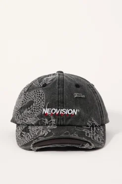 Onryu Distressed 5 Panel Cap Washed Black