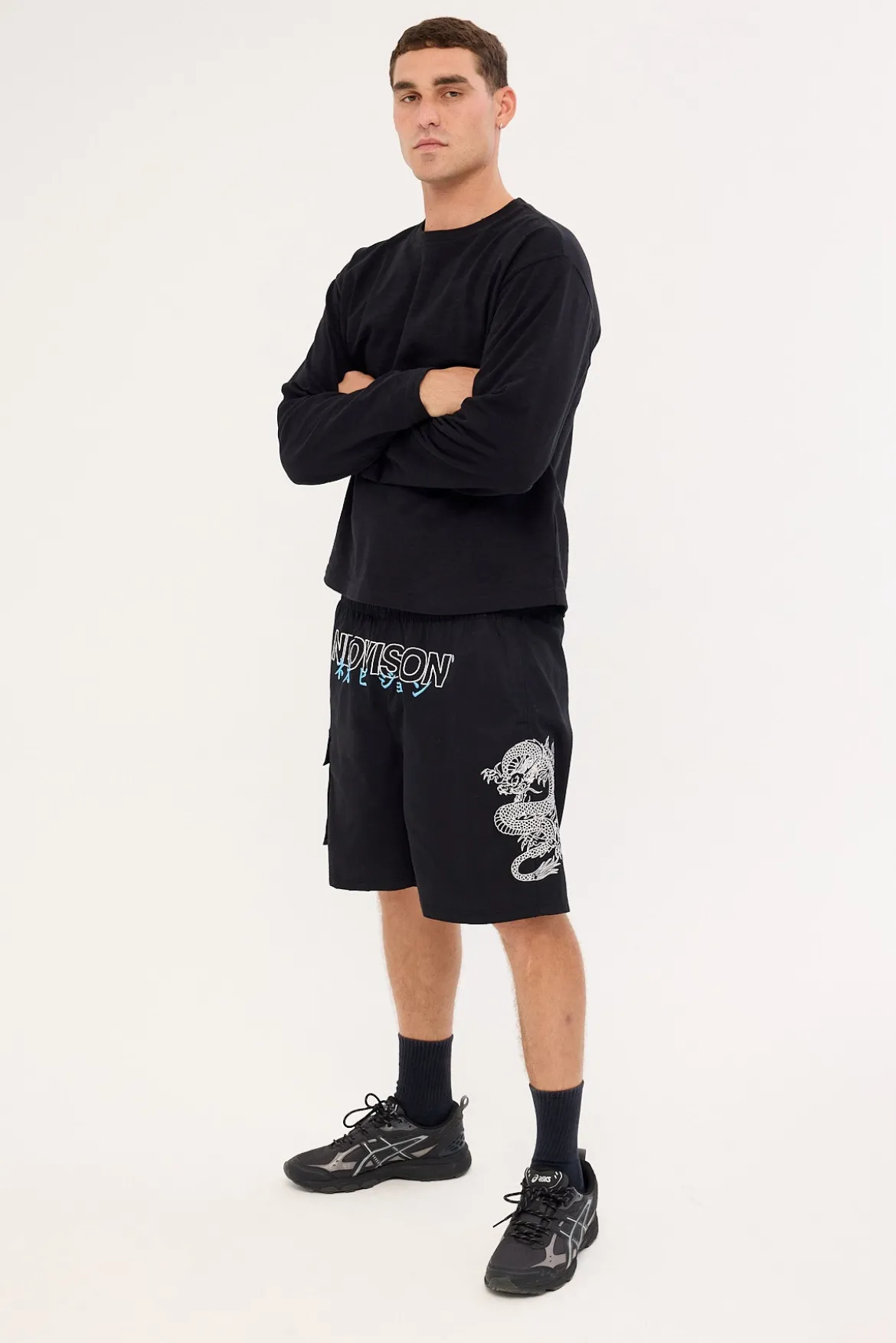 Onryu Elastic Waist Cargo Short Black