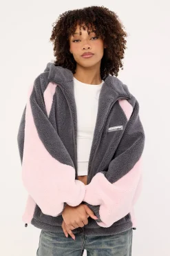 Orbital Hooded Sherpa Jacket Grey / Pink