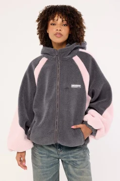 Orbital Hooded Sherpa Jacket Grey / Pink