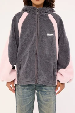 Orbital Hooded Sherpa Jacket Grey / Pink