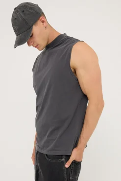 Organic Boxy Muscle Tank Washed Black