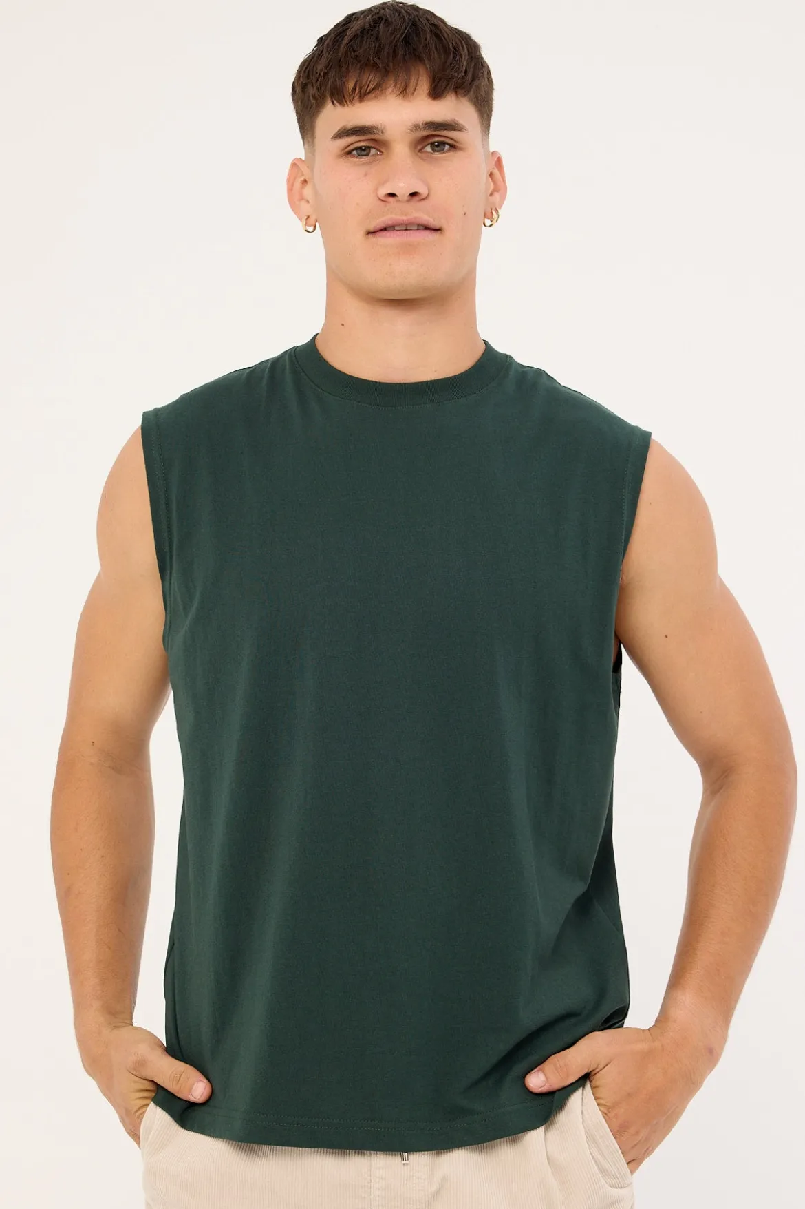 Organic Boxy Muscle Tank Forest Green