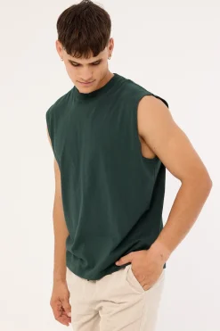Organic Boxy Muscle Tank Forest Green
