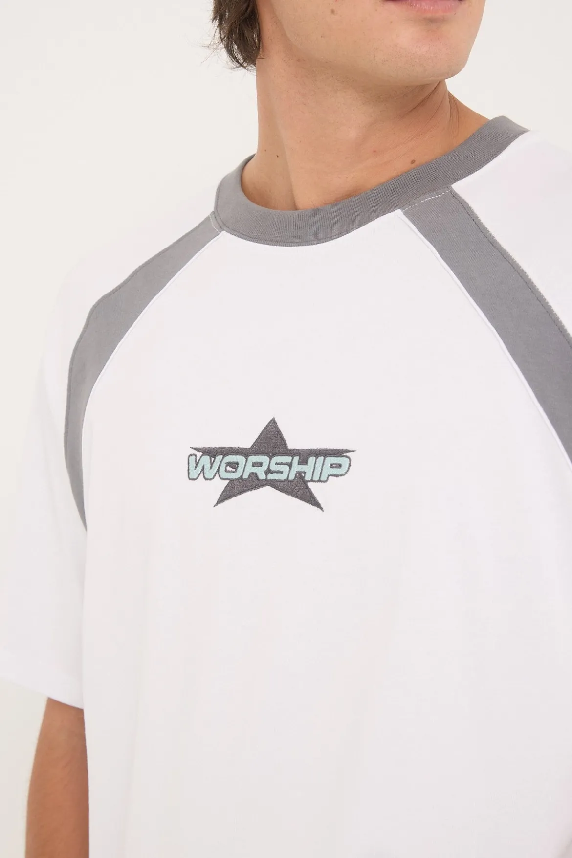 Orion Oversize Raglan Tee White/Steel Grey