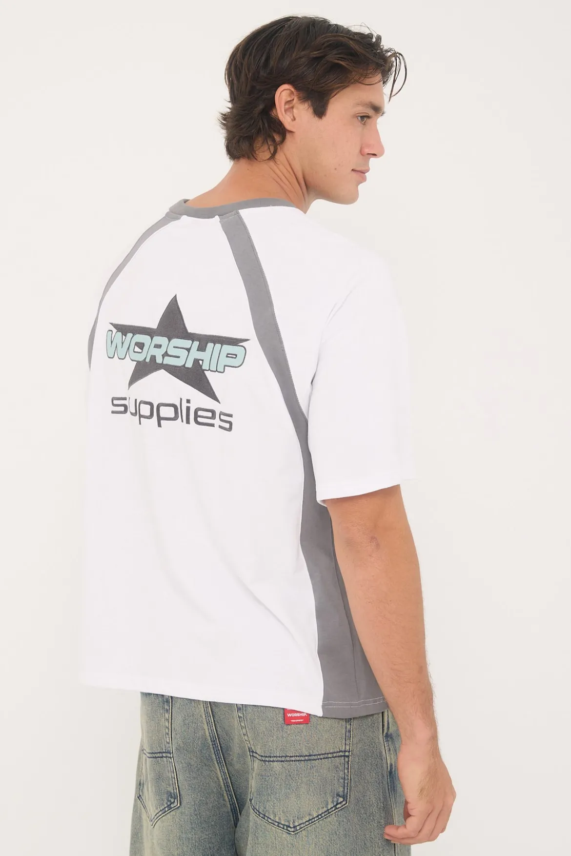 Orion Oversize Raglan Tee White/Steel Grey