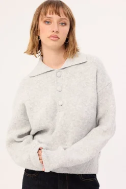 Orla Button Collar Knit Jumper Grey