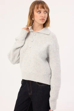 Orla Button Collar Knit Jumper Grey