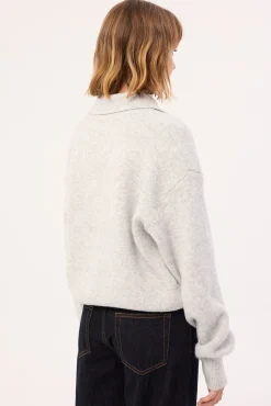 Orla Button Collar Knit Jumper Grey