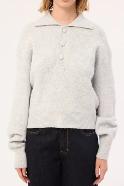 Orla Button Collar Knit Jumper Grey