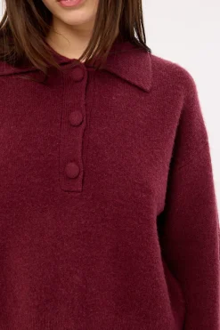 Orla Button Collar Knit Jumper Plum