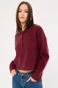 Orla Button Collar Knit Jumper Plum