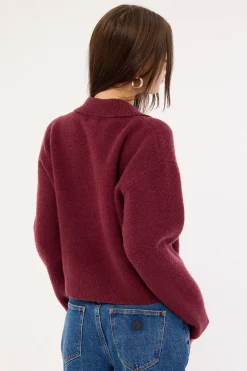 Orla Button Collar Knit Jumper Plum