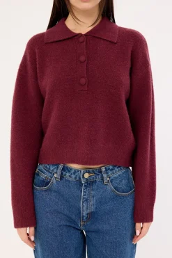 Orla Button Collar Knit Jumper Plum