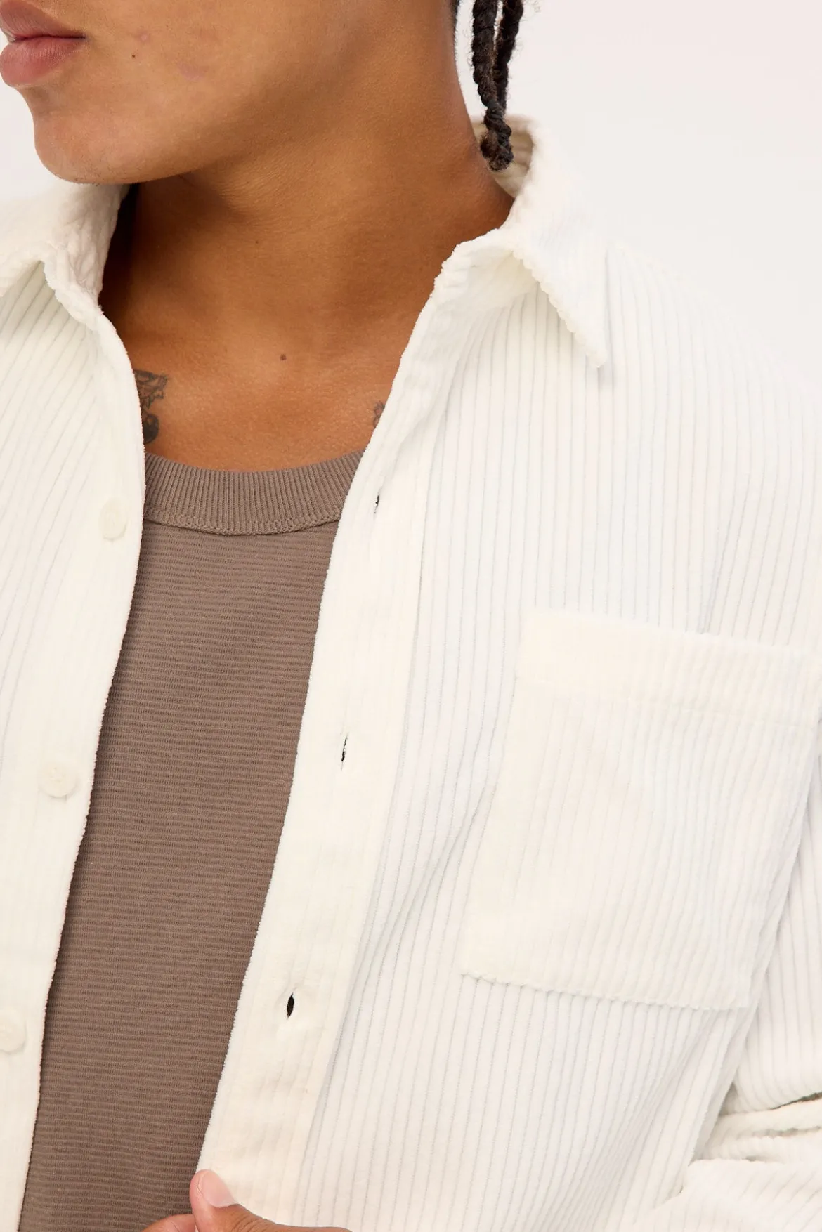 Otis Cropped Cord Overshirt Off White