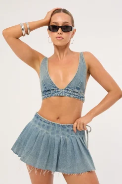Outlaw Denim Bralette Washed Mid Blue Denim