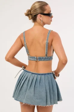 Outlaw Denim Bralette Washed Mid Blue Denim