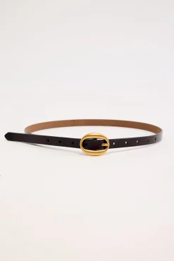 Oval Leather Thin Belt Brown