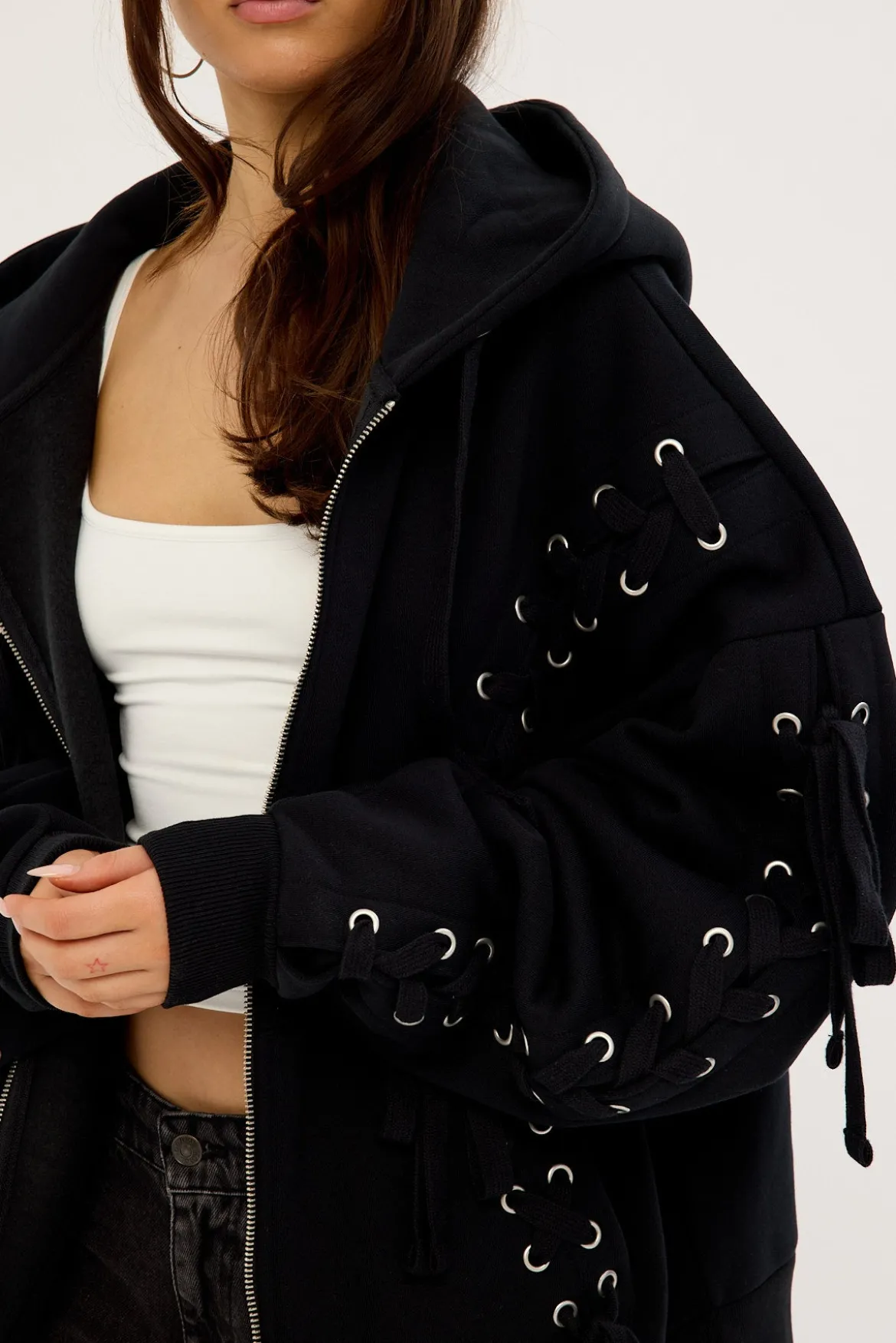 Oversized Zip-Thru Lace Up Black