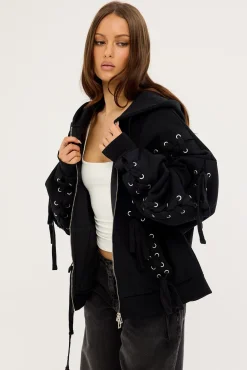Oversized Zip-Thru Lace Up Black