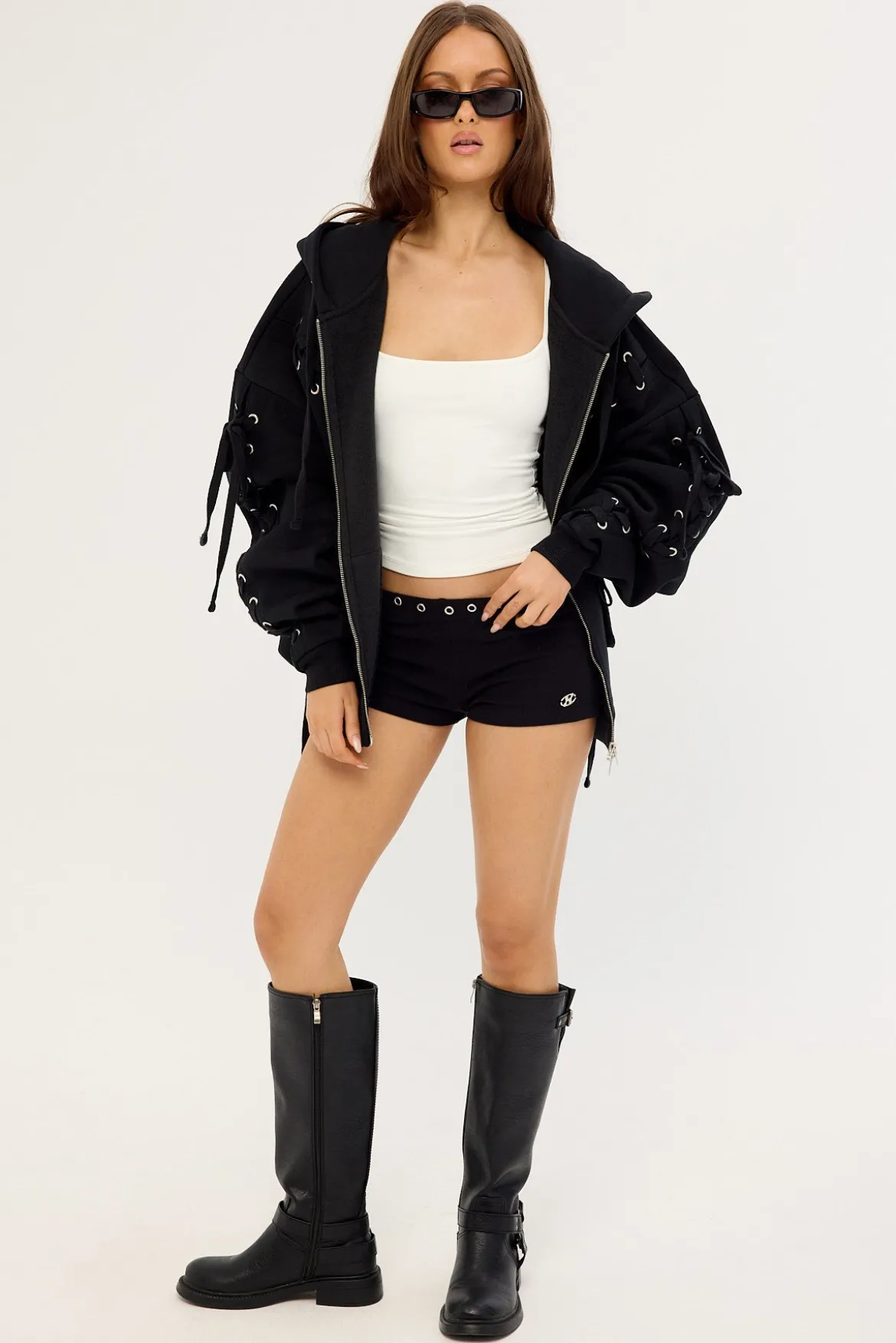 Oversized Zip-Thru Lace Up Black